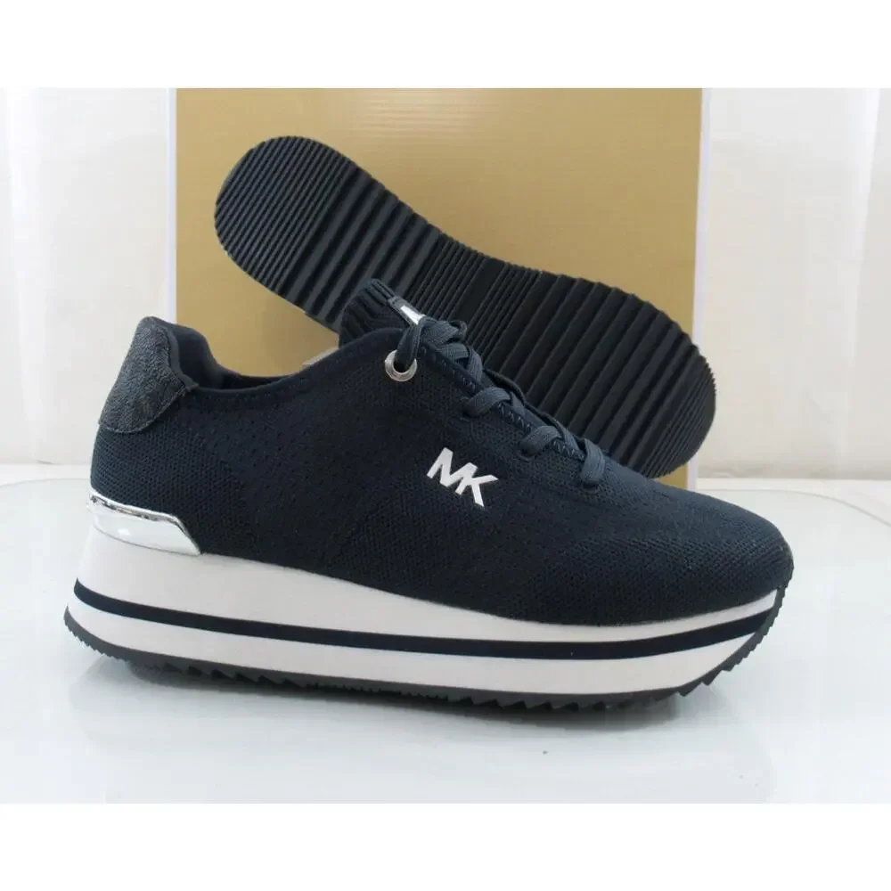 Michael Kors Monique Trainer Lace Up Sneakers MK Logo Stretch Knit Navy Size 7.5 - Picture 7 of 7